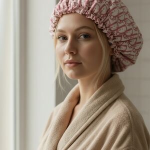 Pink & White Dio Beauty Wide Edge Satin 2 Layer Bonnet